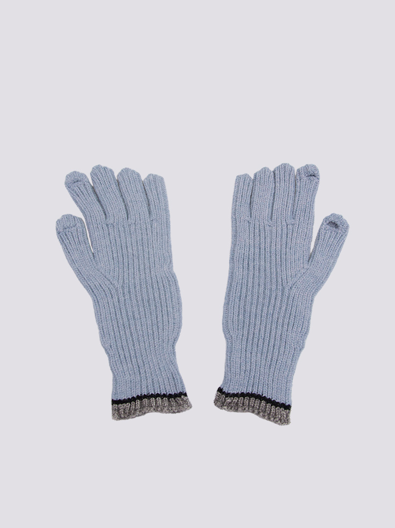 Krótkie rękawiczki grube dzianinowe błękitne z szarą końcówką zdjęcie 4