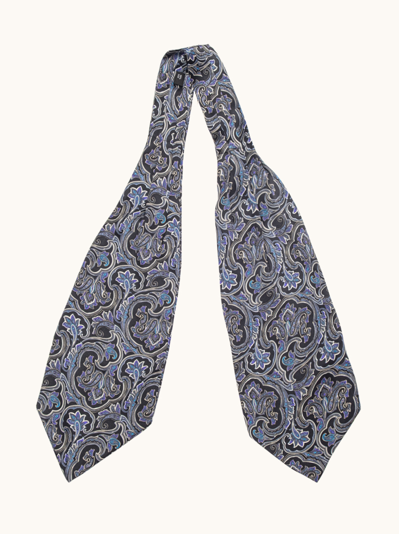 Jedwabny fular czarny w odcieniach granatu w geometryczny wzór 17 x 130 cm zdjęcie 1