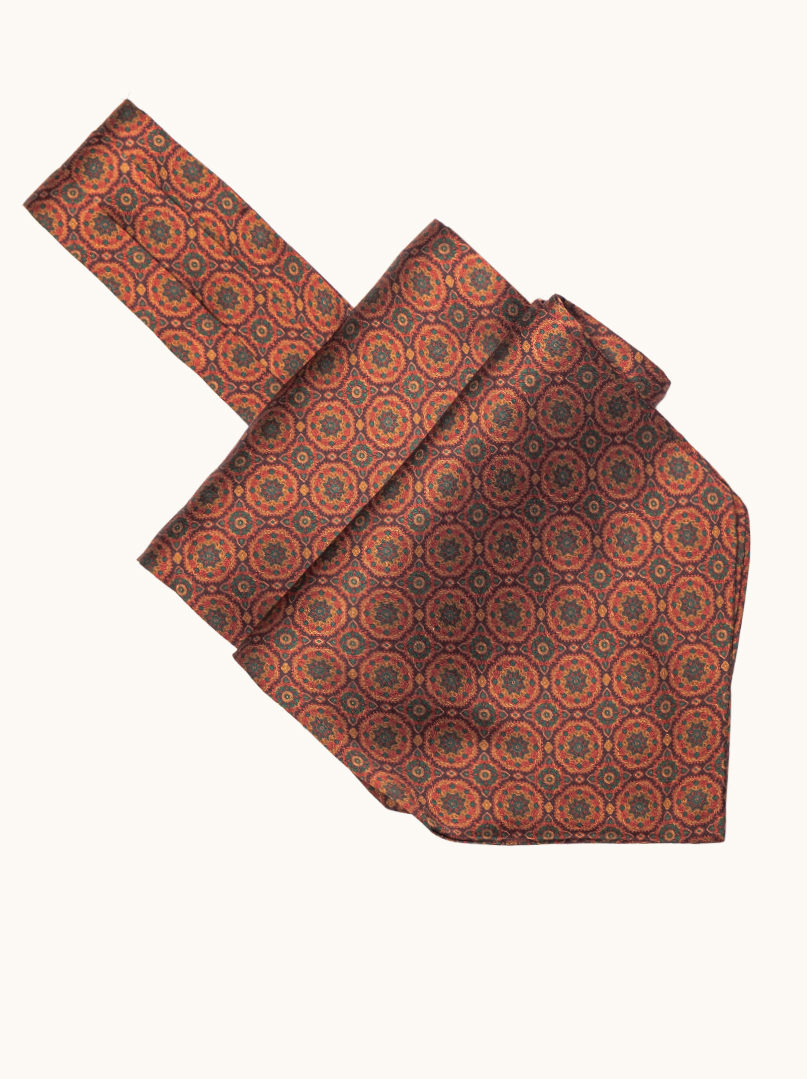 Jedwabny fular czerwony w geometryczny wzór 17 x 130 cm zdjęcie 2