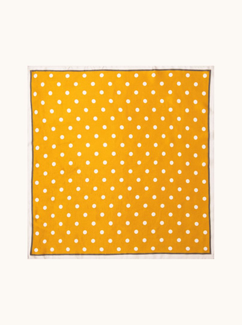 Mała apaszka jedwabna gawroszka musztardowa w groszki  53cm x53cm zdjęcie 2