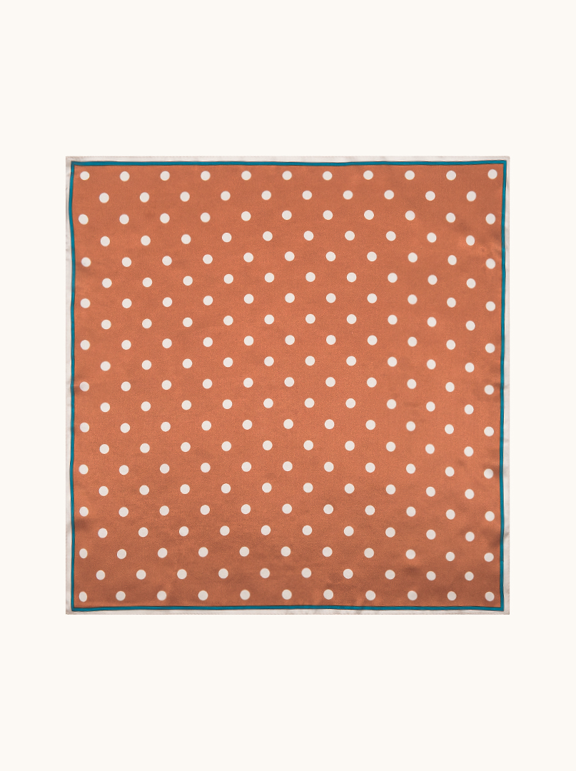Mała apaszka jedwabna gawroszka karmelowa  w groszki  53cm x53cm zdjęcie 2
