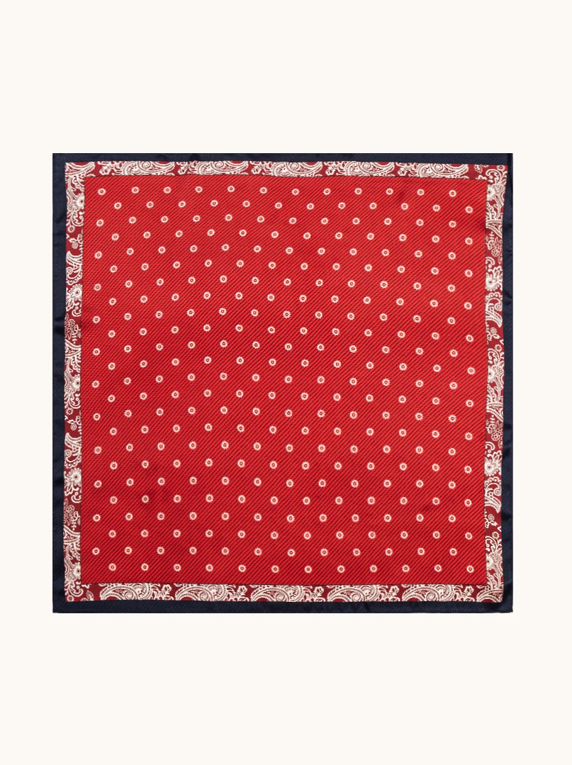 Mała apaszka jedwabna czerwona z paisley i groszkami 53cm x53cm zdjęcie 2