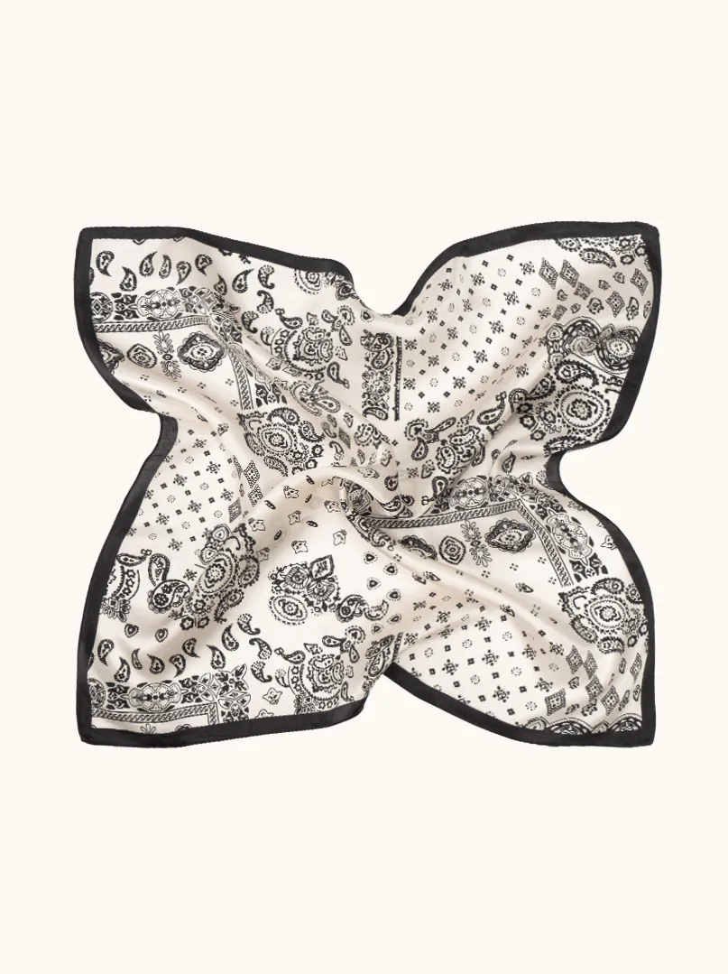 Cream silk scarf in paisley 53x53 cm