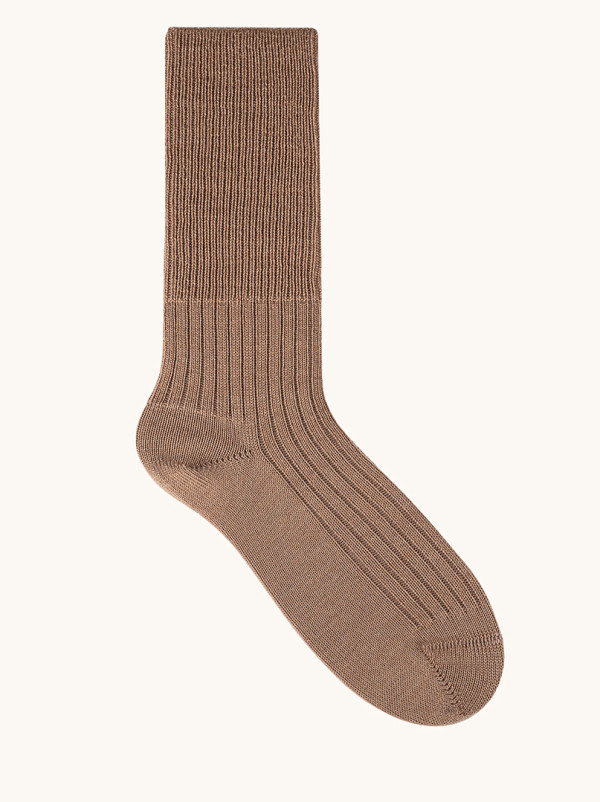 Damskie skarpety z wełny merino beżowe - COMFORT MERINO WOOL– ciepłe, bezuciskowe, w prążek