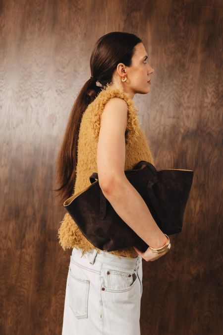 Zamszowa torebka damska ROMI typu shopper czekoladowa na ramię PREMIUM