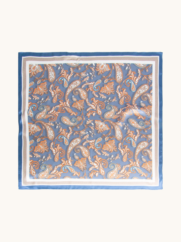 Apaszka jedwabna kobaltowa w paisleye 68x68 cm