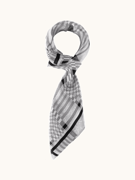Grey checked silk scarf 70x70 cm