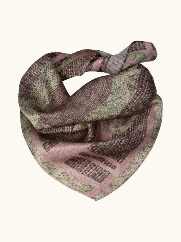 Pink silk gavroshka with pattern 53 cm x 53 cm