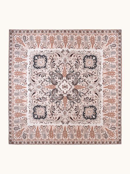 Duża chusta jedwabna beżowa z motywem paisley 110x110 cm 