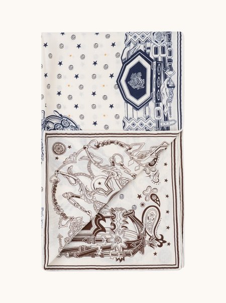 Duży szal wełna z jedwabiem dwustronny w ornamenty 50x170 cm