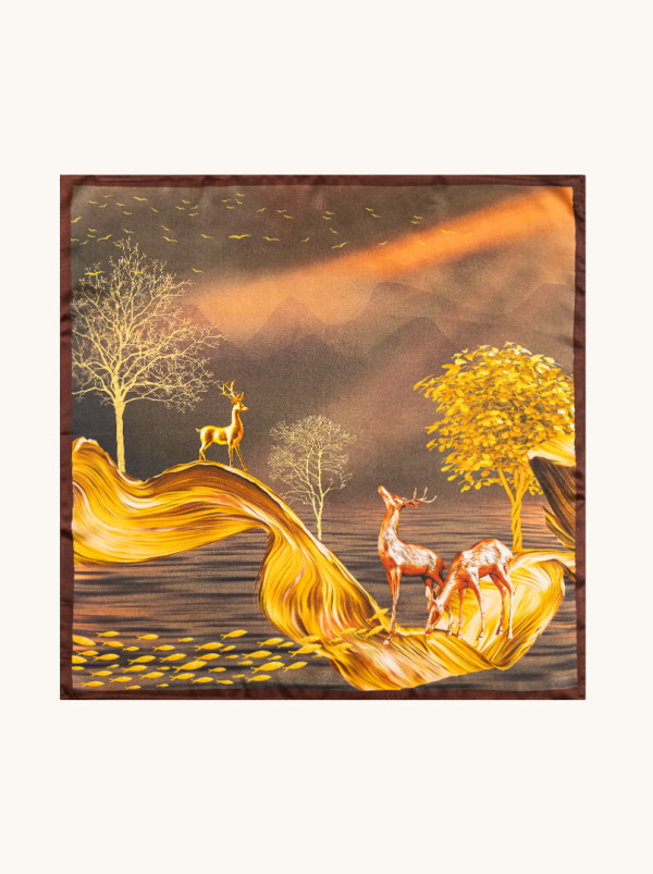 Apaszka jedwabna brązowa poetycki pejzaż 68x68 cm