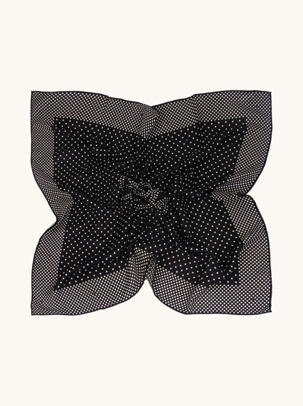 Apaszka wełna z jedwabiem czarno-biała w groszki 90 cm x 90 cm