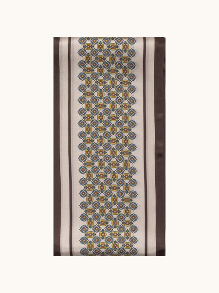 Szal jedwabny w geometryczne wzory brązowy 16x145 cm
