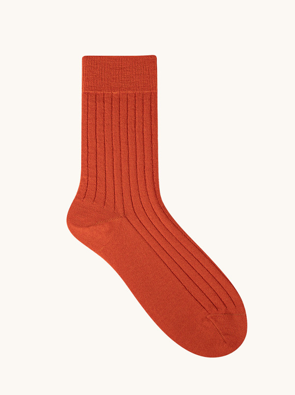 Skarpety z wełny merino pomarańczowe – PREMIUM MERINO WOOL - ciepłe, w prążek