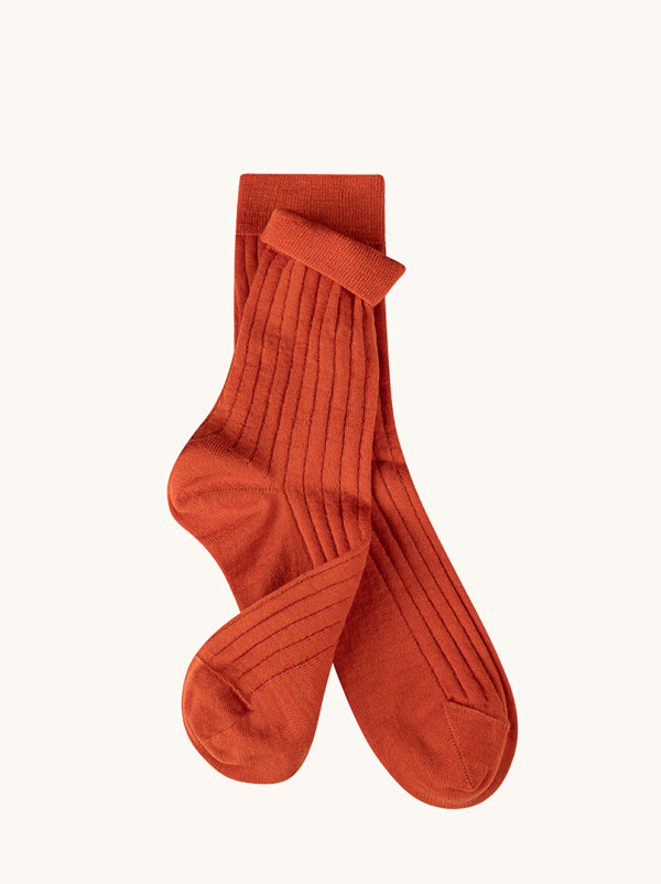 Skarpety z wełny merino pomarańczowe – PREMIUM MERINO WOOL - ciepłe, w prążek