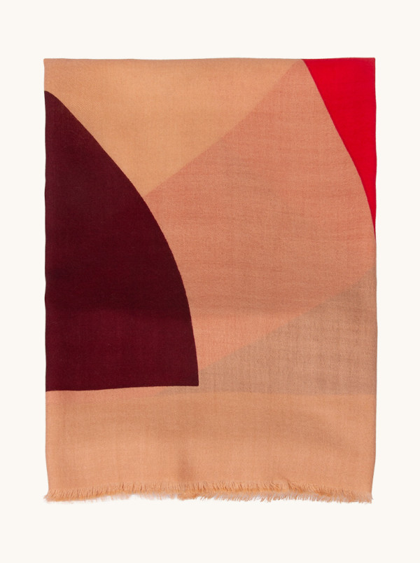 Szal 100% wełna z motywem geometrycznym 70 cm x 190 cm