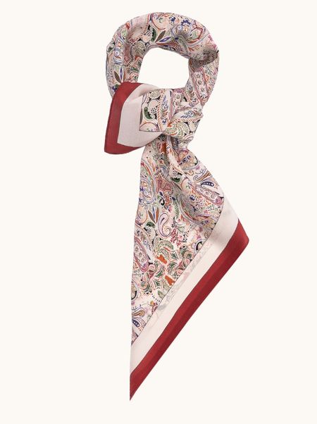 Apaszka jedwabna z motywem paisley z czerwoną obwódką 65x65 cm