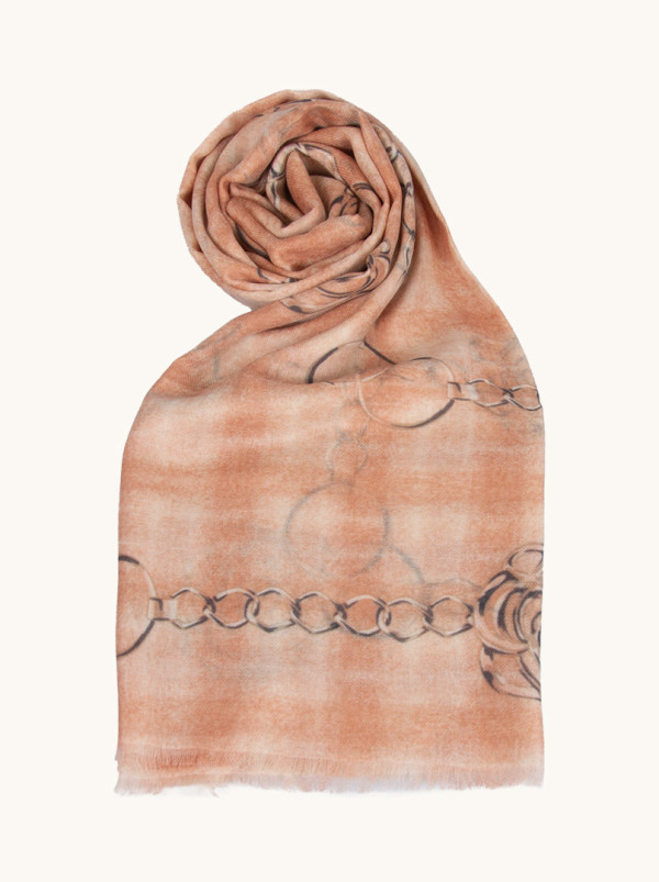 Exclusive cashmere shawl with chain and rose motif 70 cm x 200 cm PREMIUM