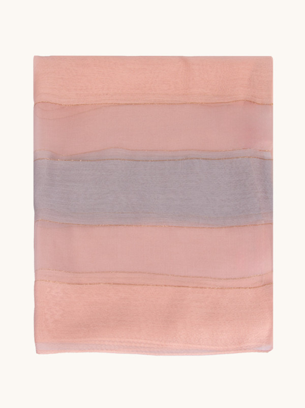 Gray-pink striped evening shawl with gold thread 80 cm x 190 cm