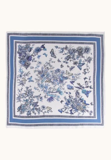 Apaszka jedwabna biała we wzór motyli 70x70 cm