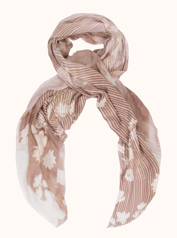 Light brown shawl with beige flowers 90cm x 200cm