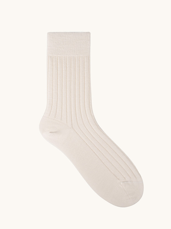 Skarpety z wełny merino ecru – PREMIUM MERINO WOOL - ciepłe, w prążek