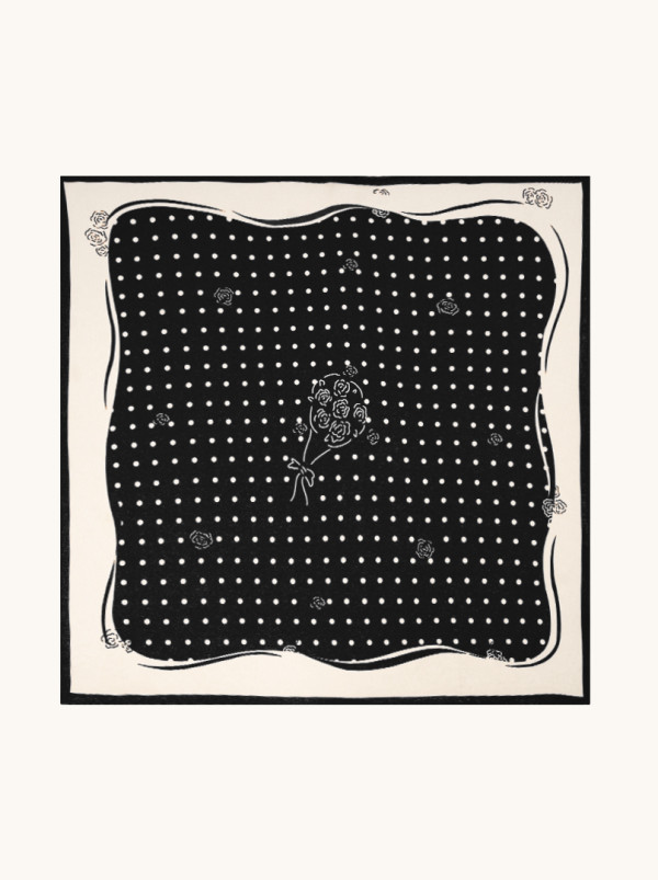 Apaszka jedwabna czarna ze wzorem groszków 68x68 cm 