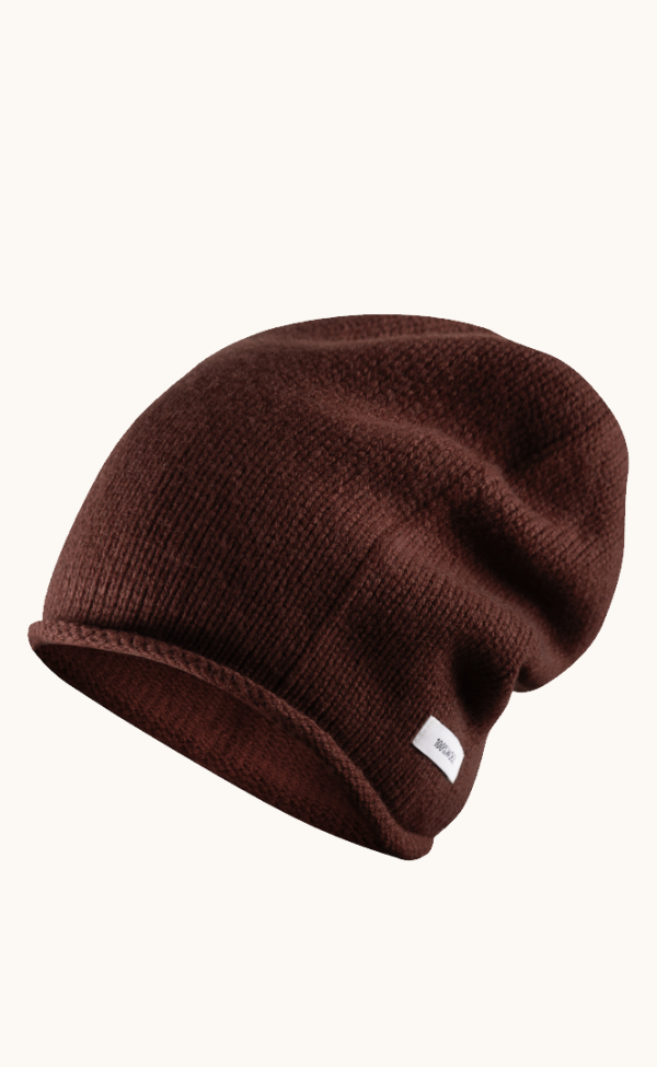 Wełniana czapka z zawiniętym brzegiem brązowa smerfetka
