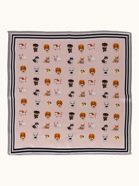 Pink silk scarf with a dog motif, 53x53 cm