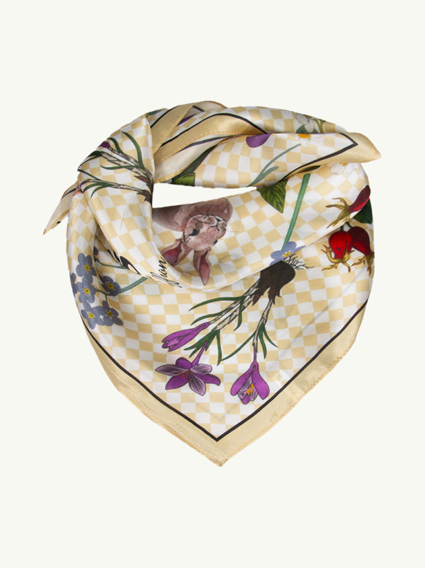 Apaszka jedwabna beżowa z motywem zajączka 53x53 cm