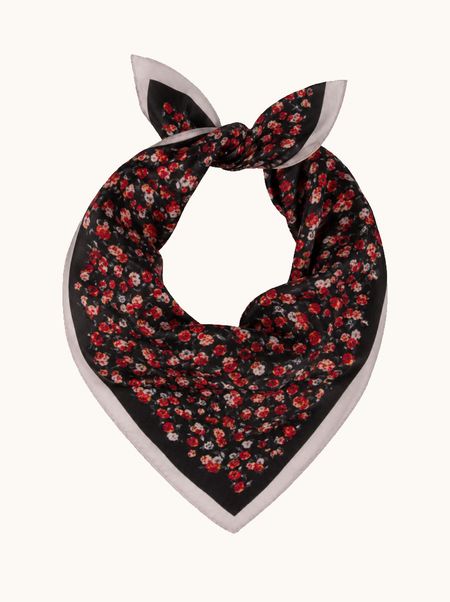 Black silk gawroska with small roses 53x53 cm
