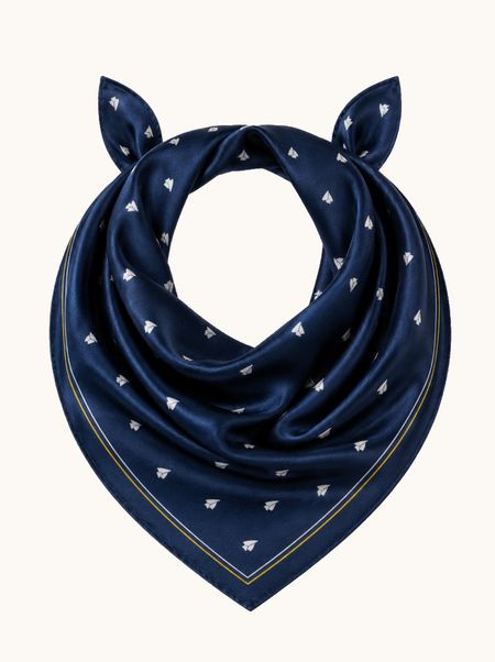 Silk navy blue gavroche with white stamps 53x53 cm.