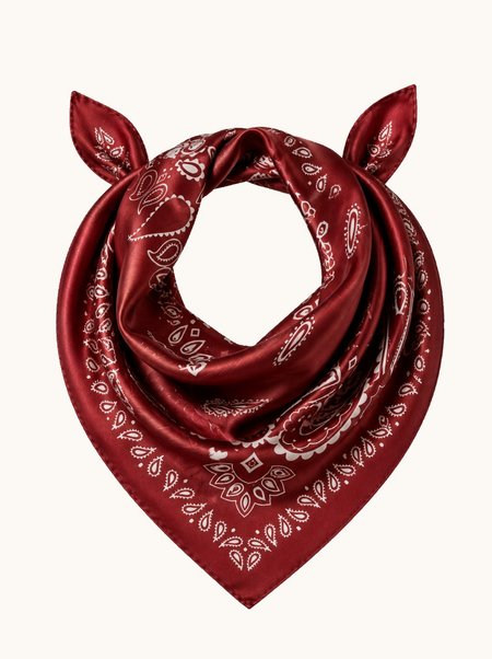 Burgundy silk paisley scarf, 53x53 cm