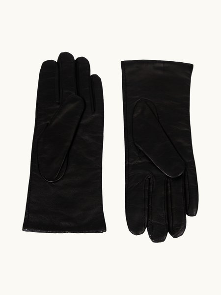Black leather gloves with embroidered leaves