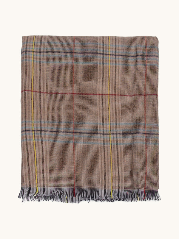 Warm gray scarf with wool, checked, 90cm x 200cm
