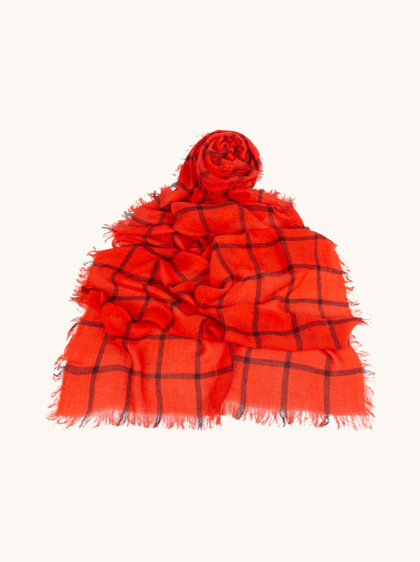 Czerwony szal w kratę 210cm x 75cm