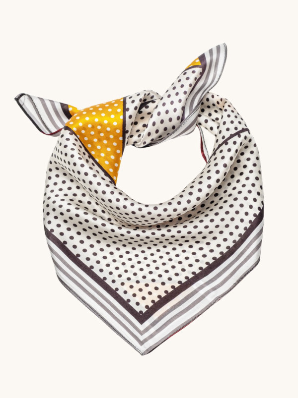 Apaszka jedwabna biała w geometryczne kropeczki 53x53 cm