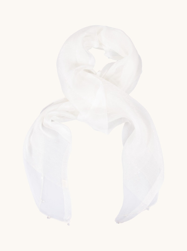 Szal wieczorowy perłowy z ozdobnymi koralikami 65cm x 185cm