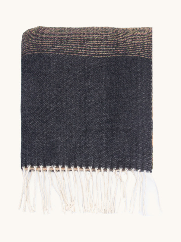 Beige scarf with pepita pattern 70 cm x 200 cm 100% wool