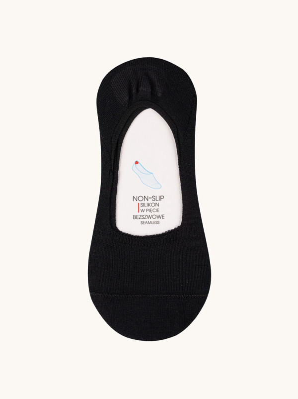 Klasyczne stopki bezszwowe z wełny merino czarne- SOFT MERINO WOOL