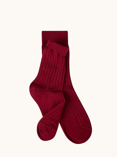 Damskie skarpety z wełny merino bordo  PREMIUM MERINO WOOL -  ciepłe, w prążek