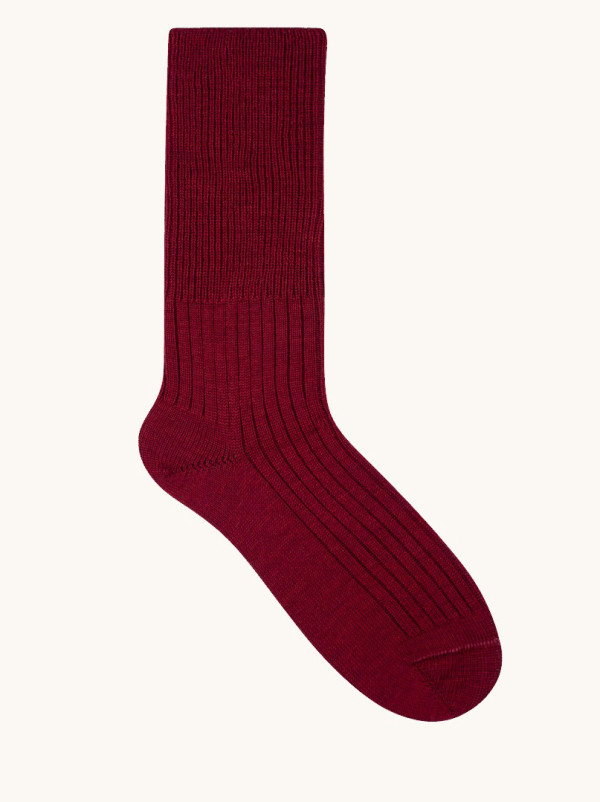 Damskie skarpety z wełny merino bordo - COMFORT MERINO WOOL– ciepłe, bezuciskowe, w prążek