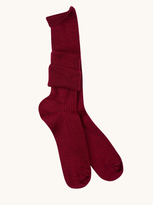 Damskie skarpety z wełny merino bordo - COMFORT MERINO WOOL– ciepłe, bezuciskowe, w prążek