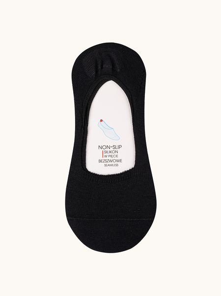 Klasyczne stopki bezszwowe z wełny merino czarne- SOFT MERINO WOOL 