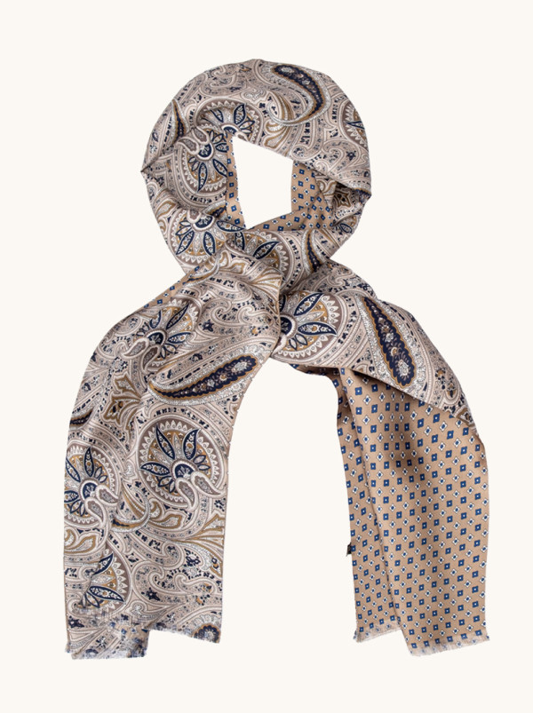 Ekskluzywny męski szal beżowy w paisleye  25 cm x 160 cm