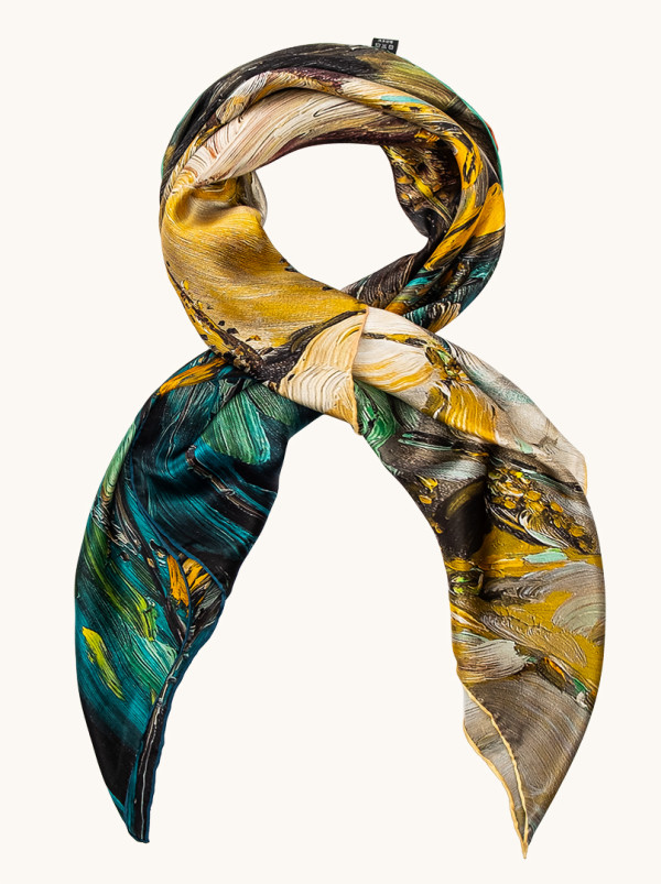 Duża chusta jedwabna wielokolorowa z malarskie kwiaty 110x110 cm