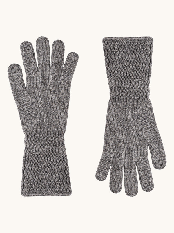 Rękawiczki wełniane ciepłe z przedłużonym mankietem szare PREMIUM