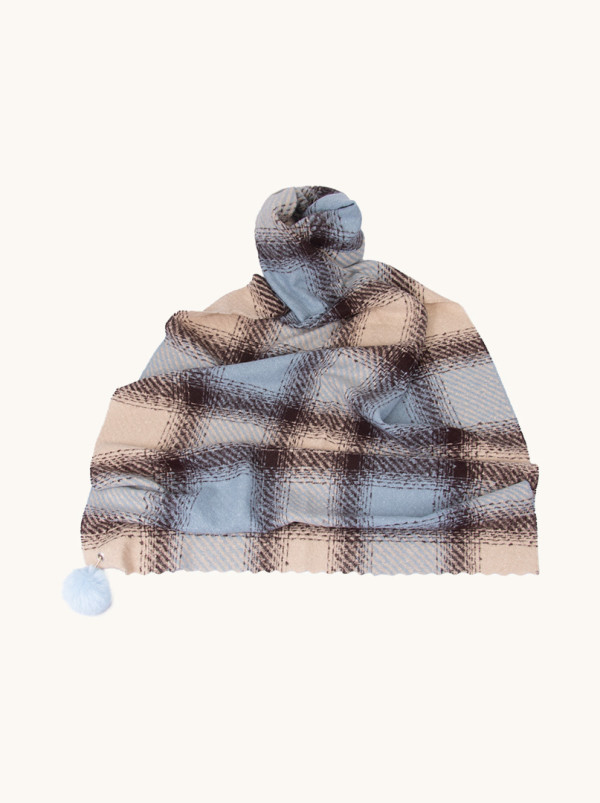 Checked scarf with decorative pom-poms 65 cm x 170 cm
