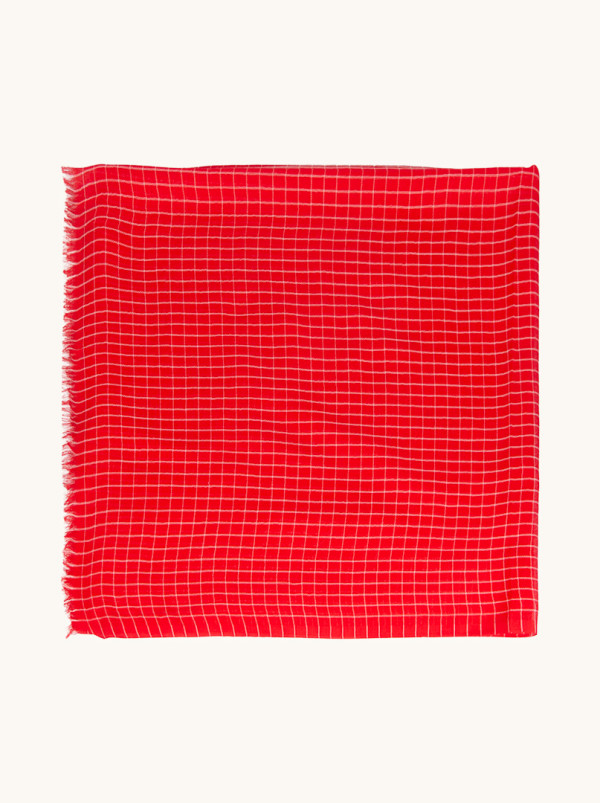 Lightweight red shawl in fine check 95 cm x 200 cm