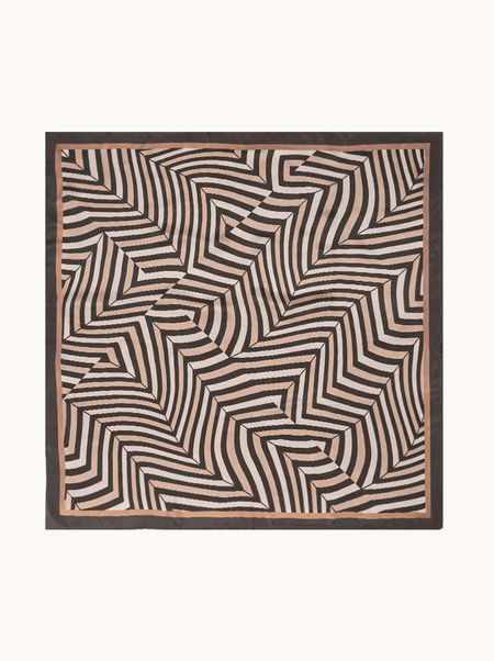 Apaszka jedwabna brązowa w geometryczny wzór 90x90 cm 